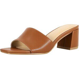 Women's Low Chunky Block Square Open Toe Heeled Sandal Slip on Mules Brown Shoes